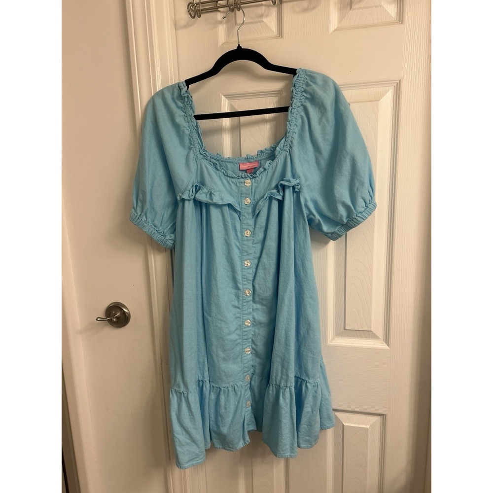 Stoney Clover Lane Button Down Dress Size Large Turquoise Blue